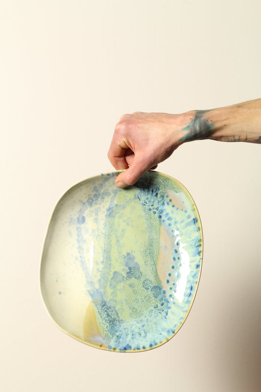 Ocean View Painters Plate – Large | Offset Ceramic High-Sided Plate in Coastal Blues & Soft Greens | 28cm