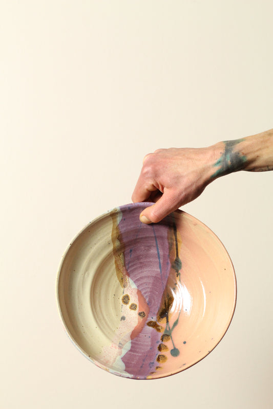 🫟 Splash Painter Bowl | Purple, Peach + Cream | Wheel Thrown Ceramic | 24cm