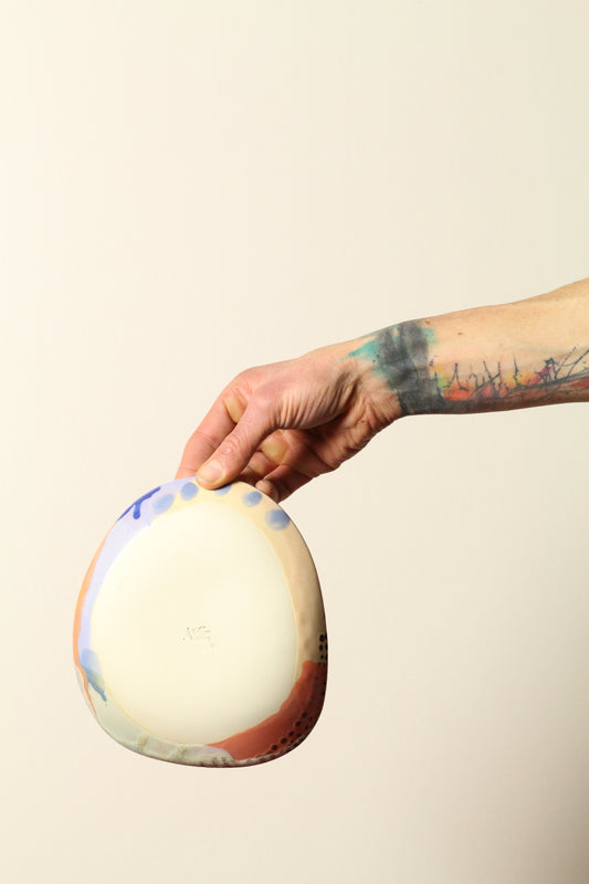 π€ Polka Dot Painter Plate β Small | Offset Ceramic Side Plate in Peach, Cream + Mint Green | 18cm