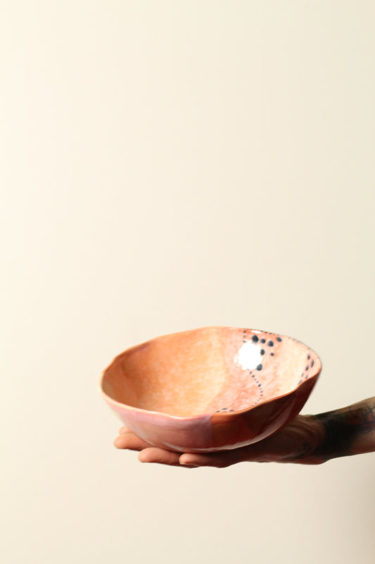 ⚫️ Frilly Polka Dot Painter Bowl | Peach, Coral + Soft Yellow | Handcrafted Ceramic