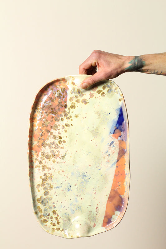 Salmon + Cream Cheese Glaze Platter | Large Hand-Built Ceramic Serving Tray | 41.5cm
