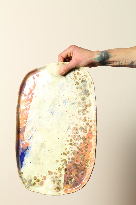 Salmon + Cream Cheese Glaze Platter | Large Hand-Built Ceramic Serving Tray | 41.5cm