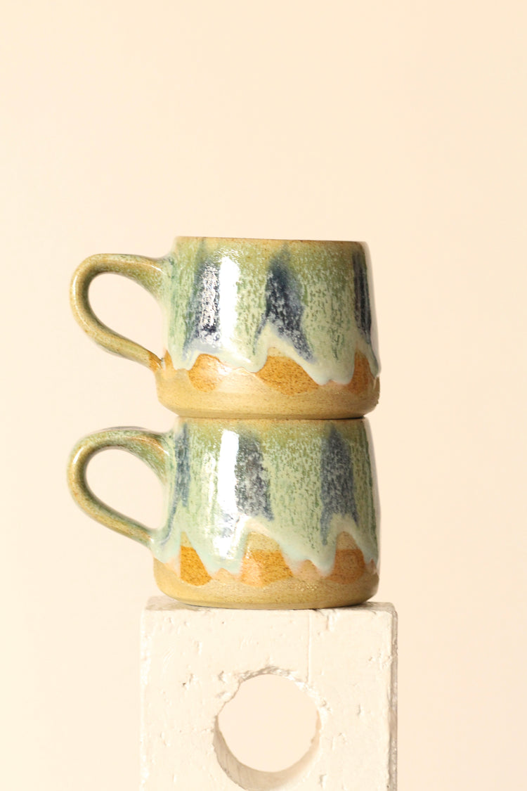 π§ Drippy Green | Painter Mug in Salted Green, Blue & Tan | Handcrafted Ceramic