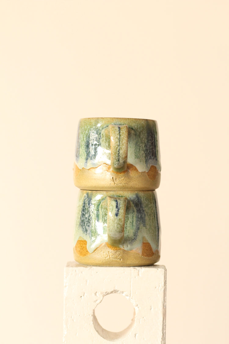 π§ Drippy Green | Painter Mug in Salted Green, Blue & Tan | Handcrafted Ceramic