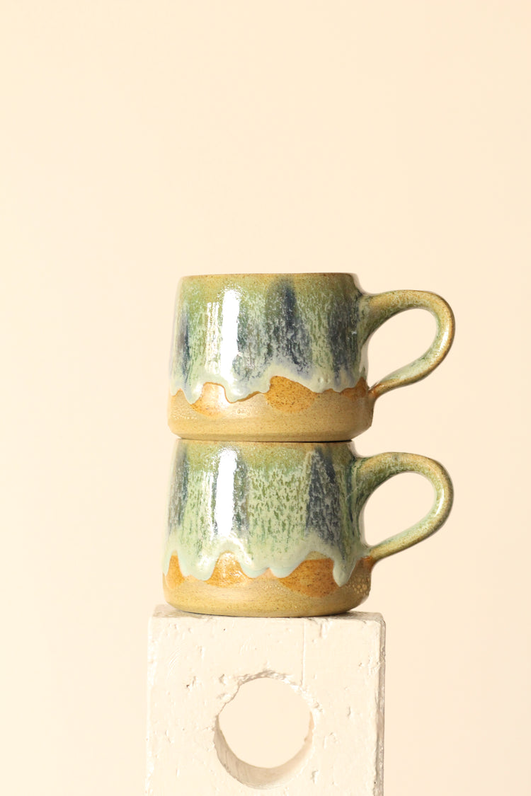 π§ Drippy Green | Painter Mug in Salted Green, Blue & Tan | Handcrafted Ceramic