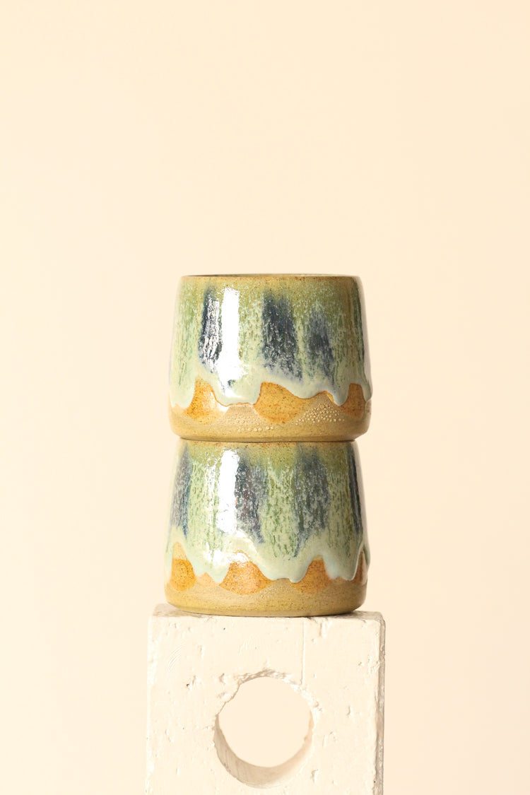 π§ Drippy Green | Painter Mug in Salted Green, Blue & Tan | Handcrafted Ceramic