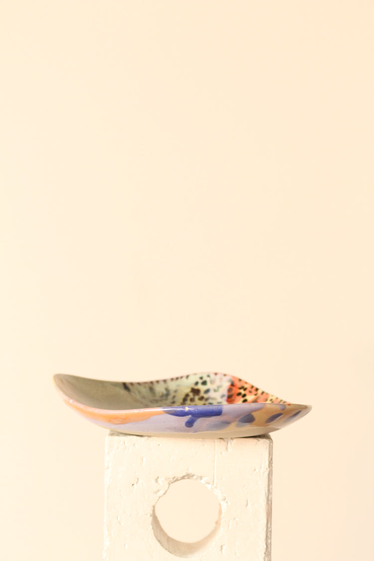 π€ Polka Dot Painter Plate β Small | Offset Ceramic Side Plate in Peach, Cream + Mint Green | 18cm