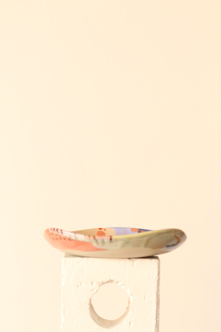π€ Polka Dot Painter Plate β Small | Offset Ceramic Side Plate in Peach, Cream + Mint Green | 18cm