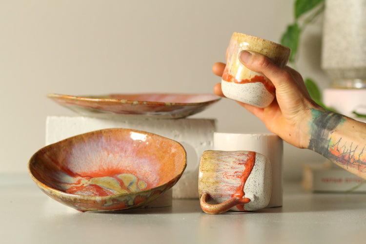 Small Falling Petticoat Pink mugs (set of 2)