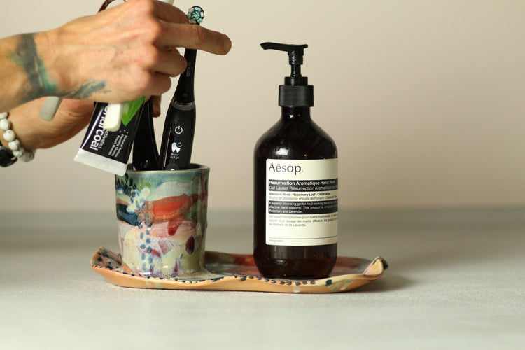 Toothbrush holder and platter