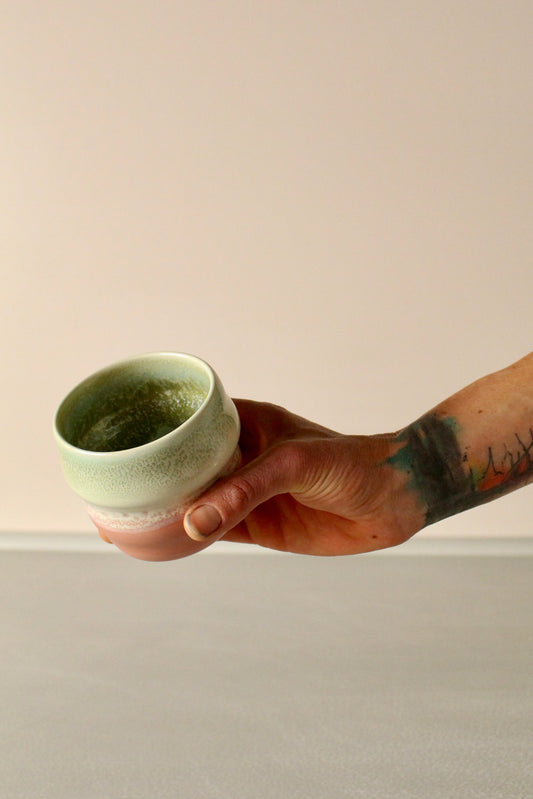 Salted pink and green ribbed tumbler 300ml