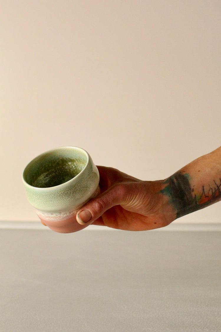 Salted pink and green ribbed tumbler 300ml