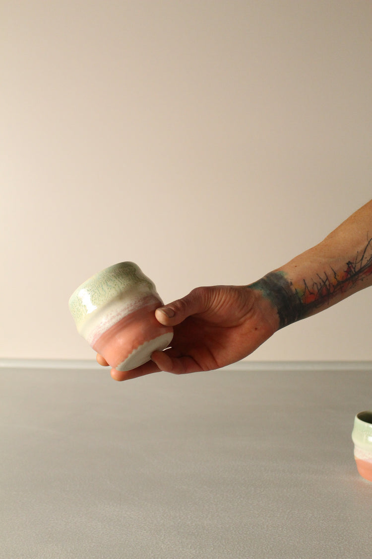 Salted pink and green ribbed tumbler 300ml