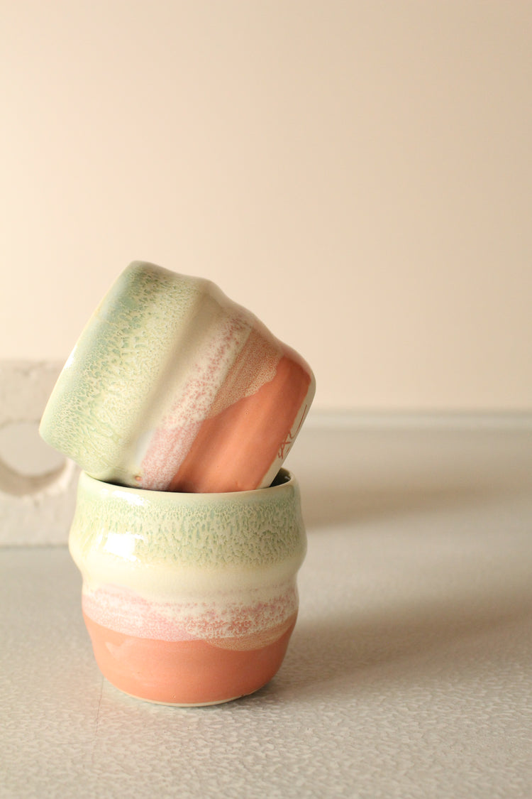 Salted pink and green ribbed tumbler 300ml