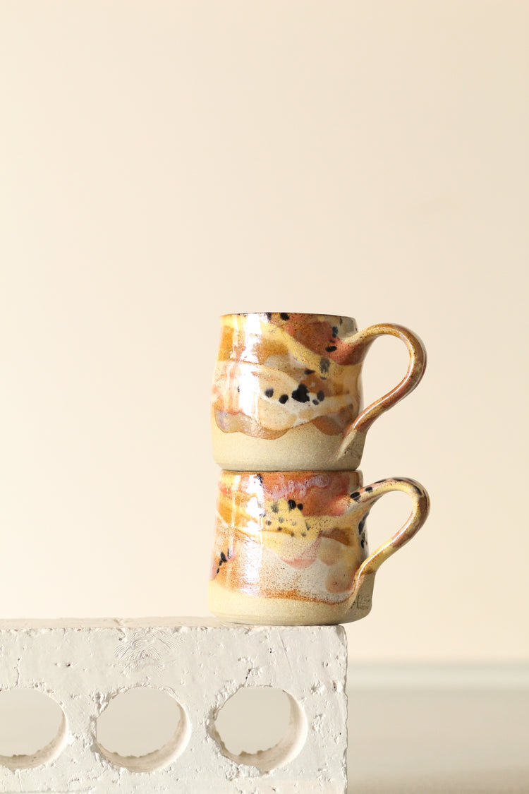 Pastel Polka Dot Ceramic Mug | Tall |Pink, Yellow, White with Black Dots