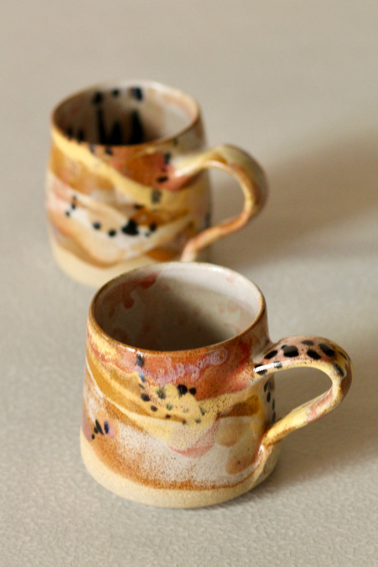 Pastel Polka Dot Ceramic Mug | Tall |Pink, Yellow, White with Black Dots