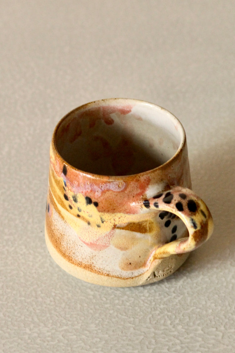 Pastel Polka Dot Ceramic Mug | Tall |Pink, Yellow, White with Black Dots