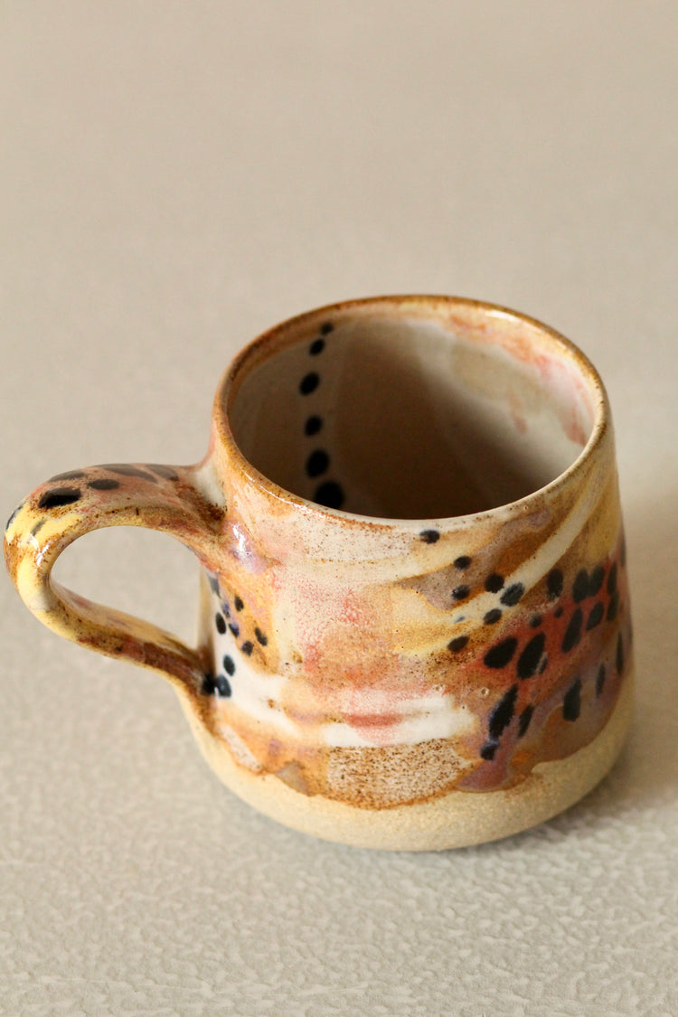 Pastel Polka Dot Ceramic Mug | Tall |Pink, Yellow, White with Black Dots
