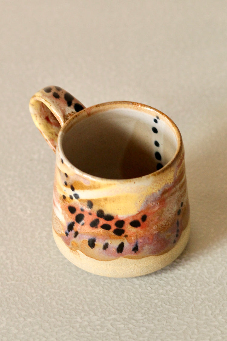 Pastel Polka Dot Ceramic Mug | Tall |Pink, Yellow, White with Black Dots