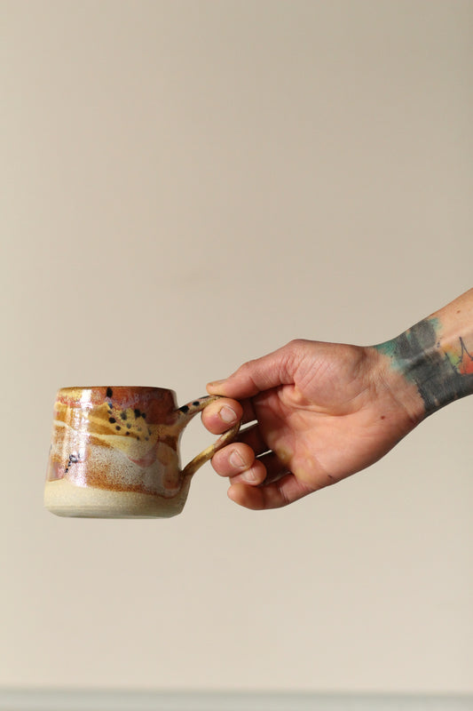 Pastel Polka Dot Ceramic Mug | Tall |Pink, Yellow, White with Black Dots