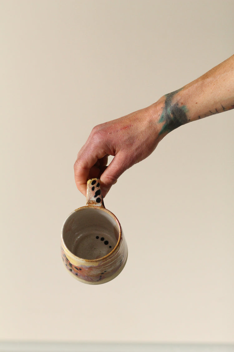 Pastel Polka Dot Ceramic Mug | Tall |Pink, Yellow, White with Black Dots