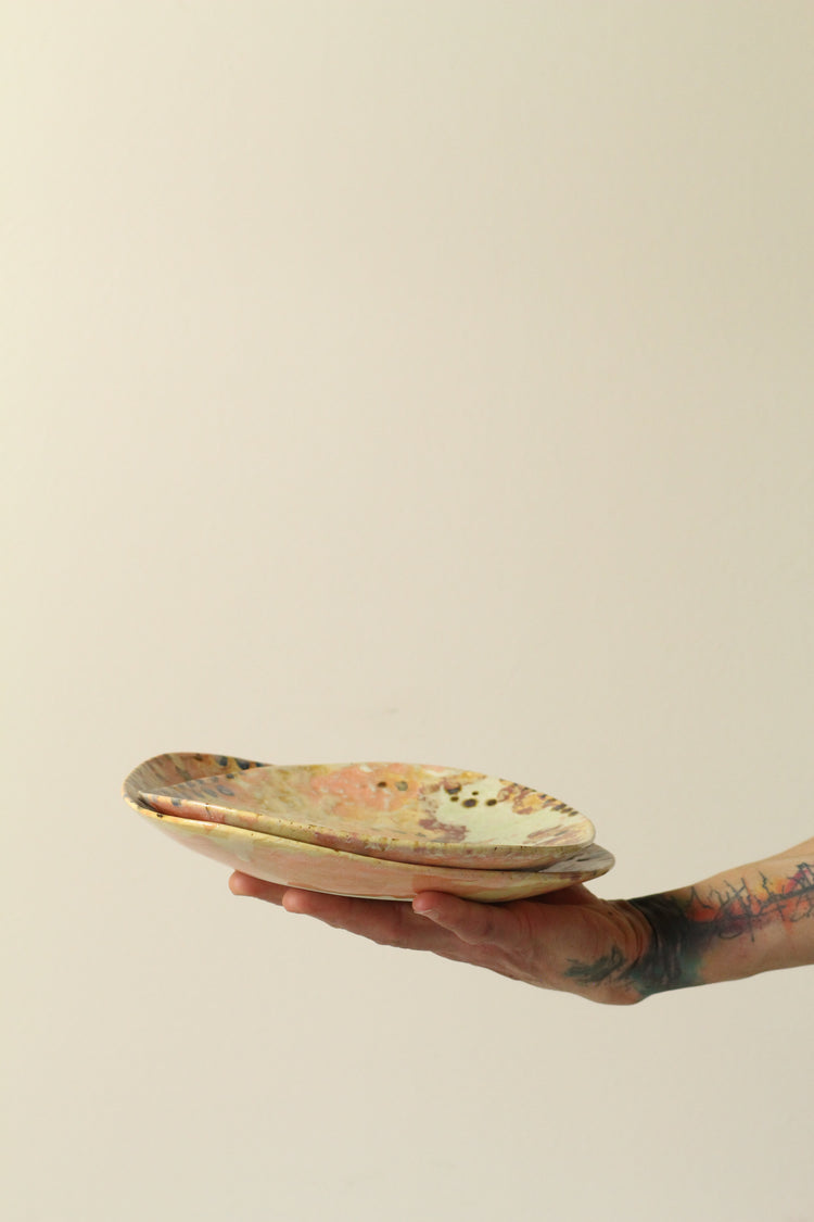 High Sided Plate - Orange, yellow green spots