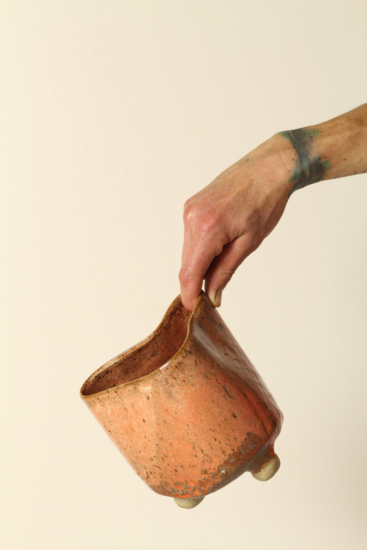 Orange Salt utensil holder with feet
