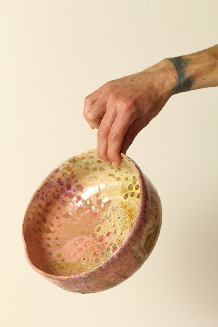 Pink painterly Large serving bowl