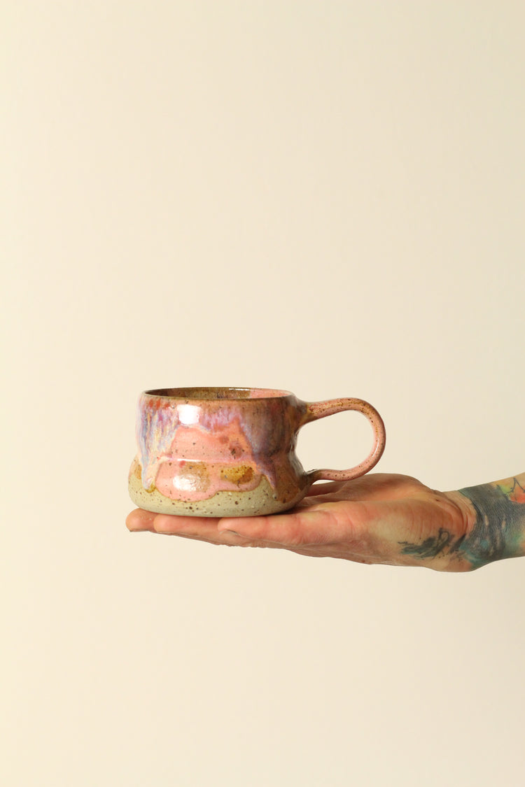 Pink beige and red dotted bubble mug