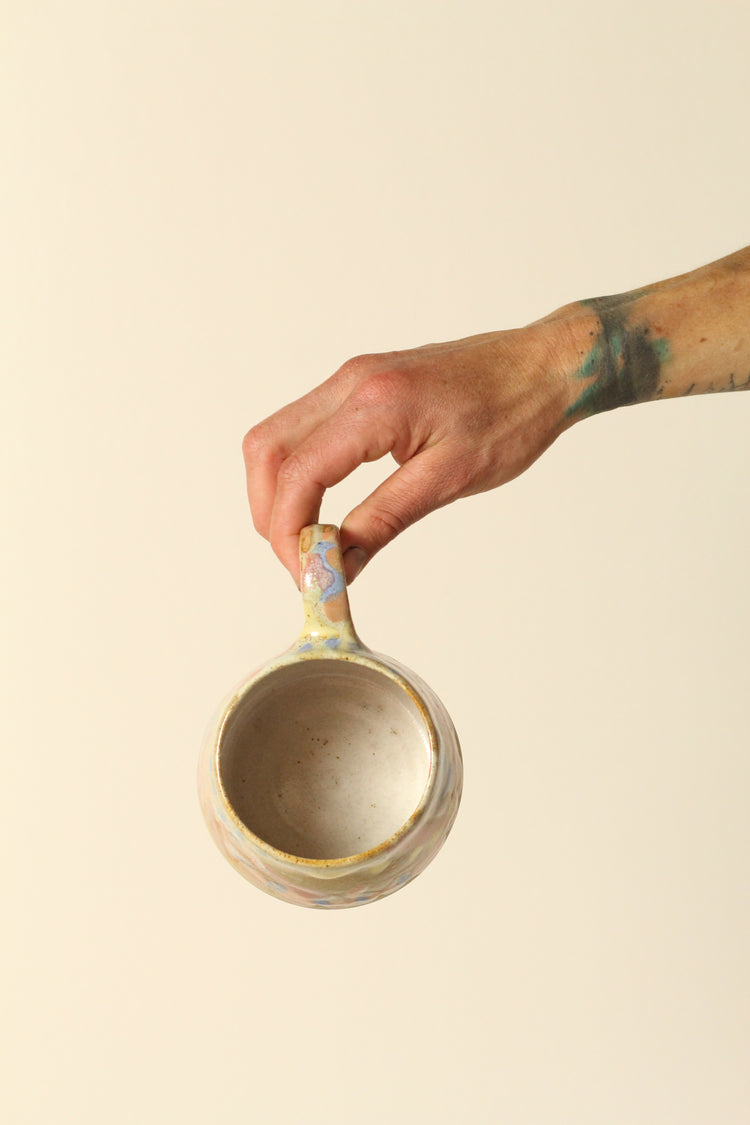 Xtra large painterly Mug, pink, yellow, white blue dots