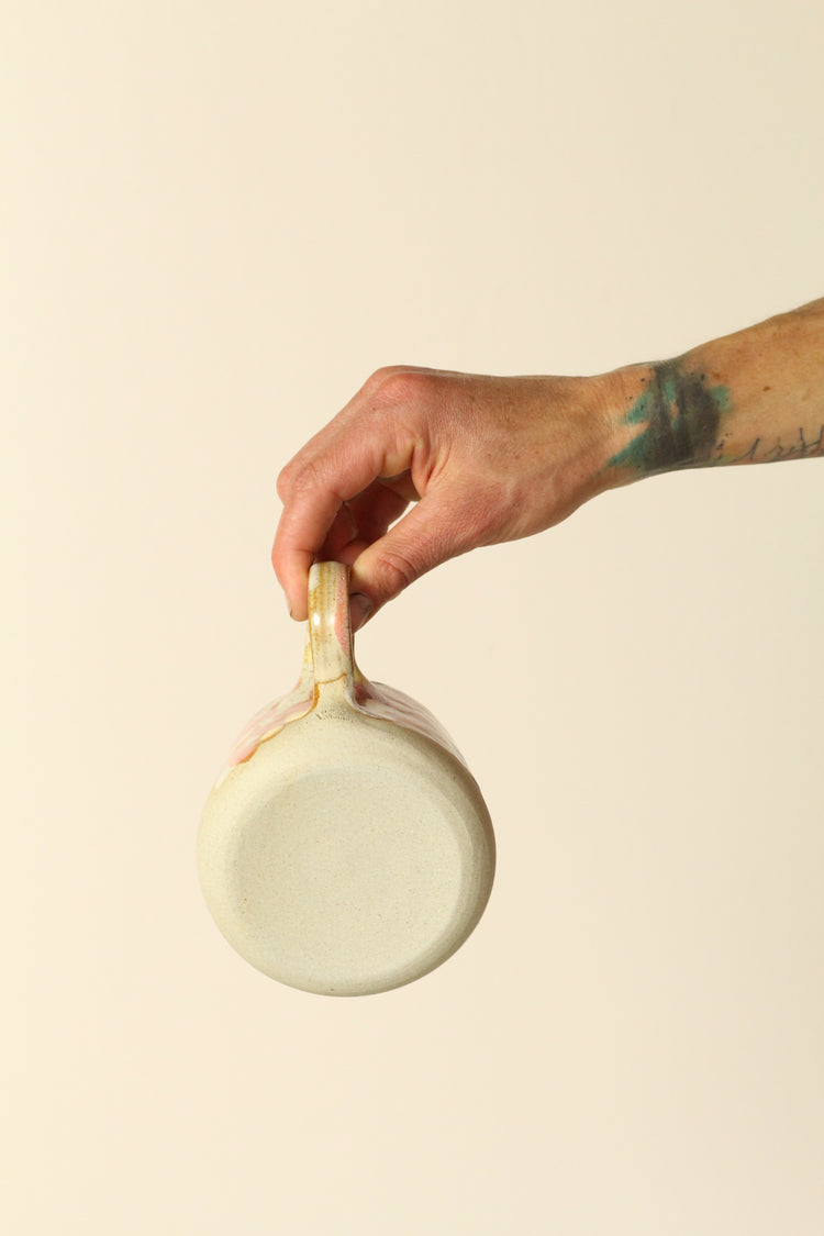 Xtra large painterly Mug, pink, yellow, white blue dots