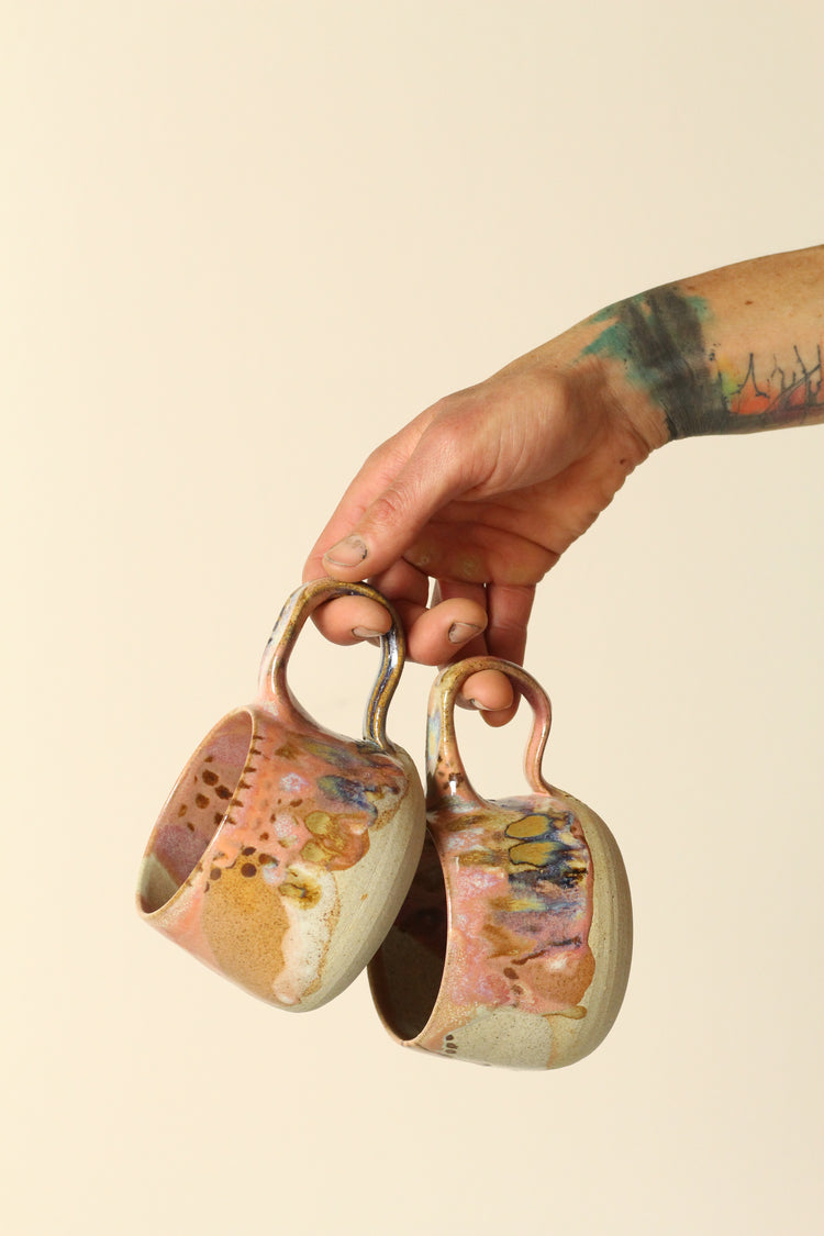 Pink, peach and blue painterly mug