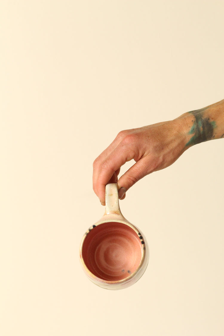 Pastel Polka Dot Ceramic Mug | In Pink, Yellow, White with Black Dots