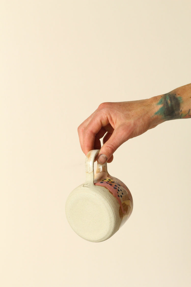 Pastel Polka Dot Ceramic Mug | In Pink, Yellow, White with Black Dots