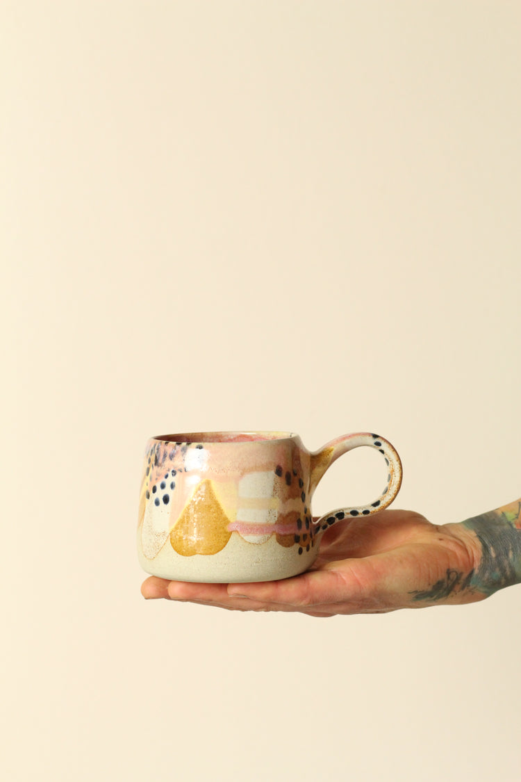 Pastel Polka Dot Ceramic Mug | In Pink, Yellow, White with Black Dots