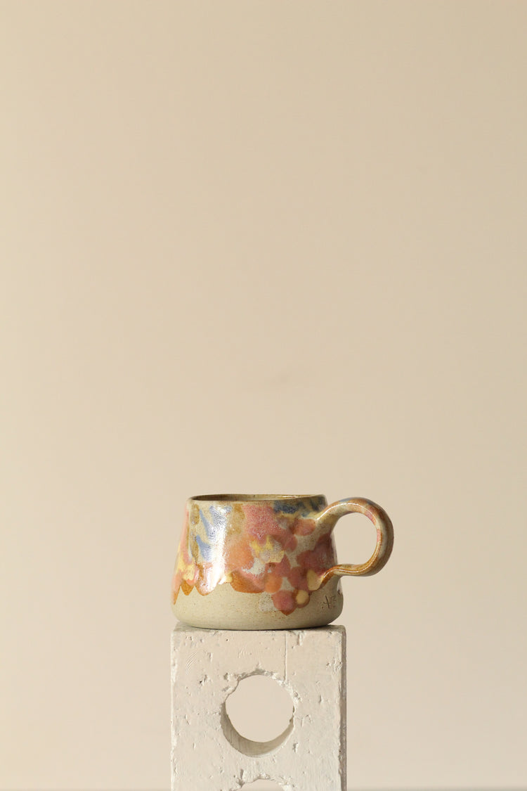 Xtra large painterly Mug, pink, yellow, white blue dots