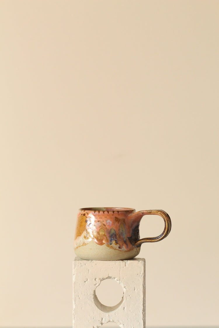 Pink, peach and blue painterly mug