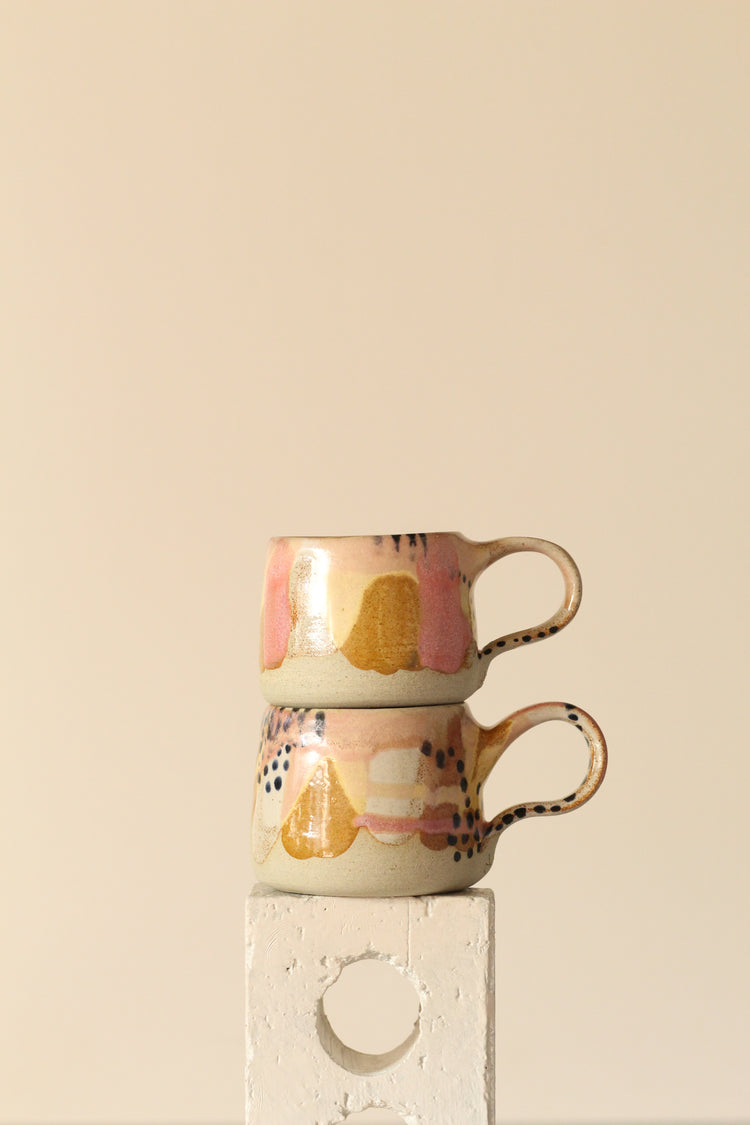 Pastel Polka Dot Ceramic Mug | In Pink, Yellow, White with Black Dots