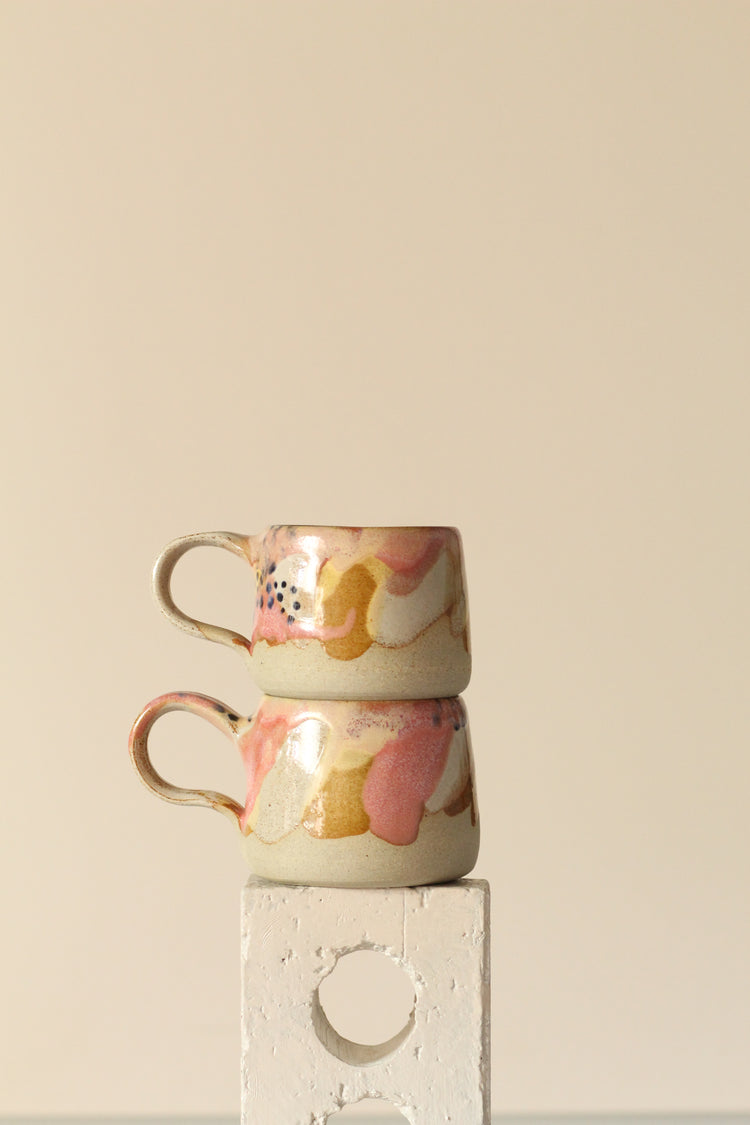 Pastel Polka Dot Ceramic Mug | In Pink, Yellow, White with Black Dots