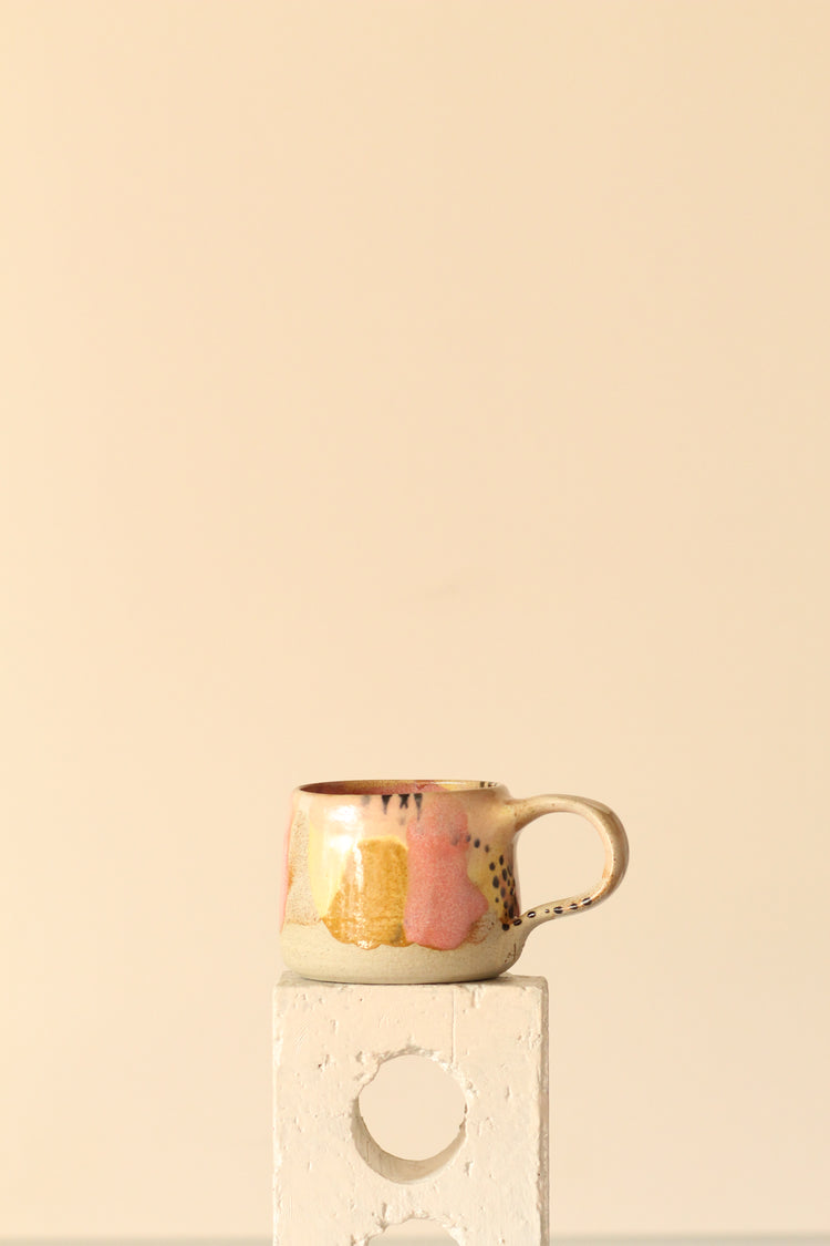 Pastel Polka Dot Ceramic Mug | In Pink, Yellow, White with Black Dots