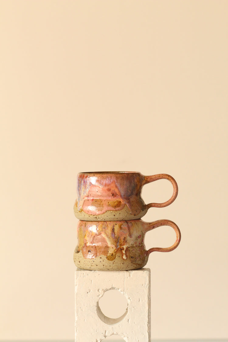 Pink beige and red dotted bubble mug