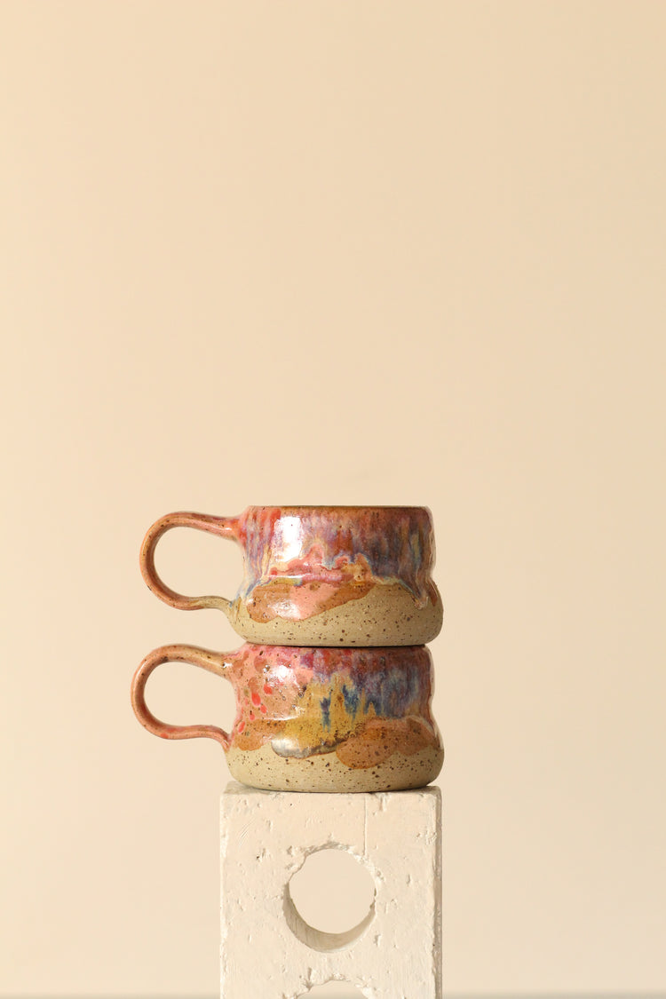 Pink beige and red dotted bubble mug
