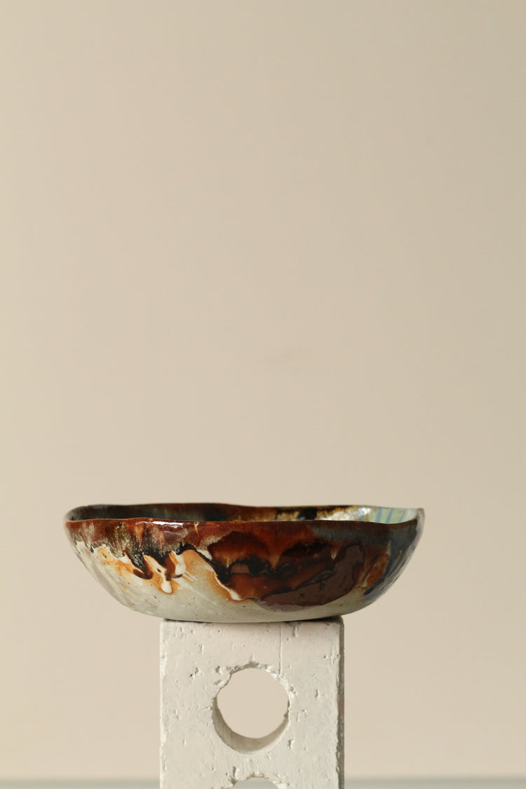 Rust, blue and green everything bowl with frill