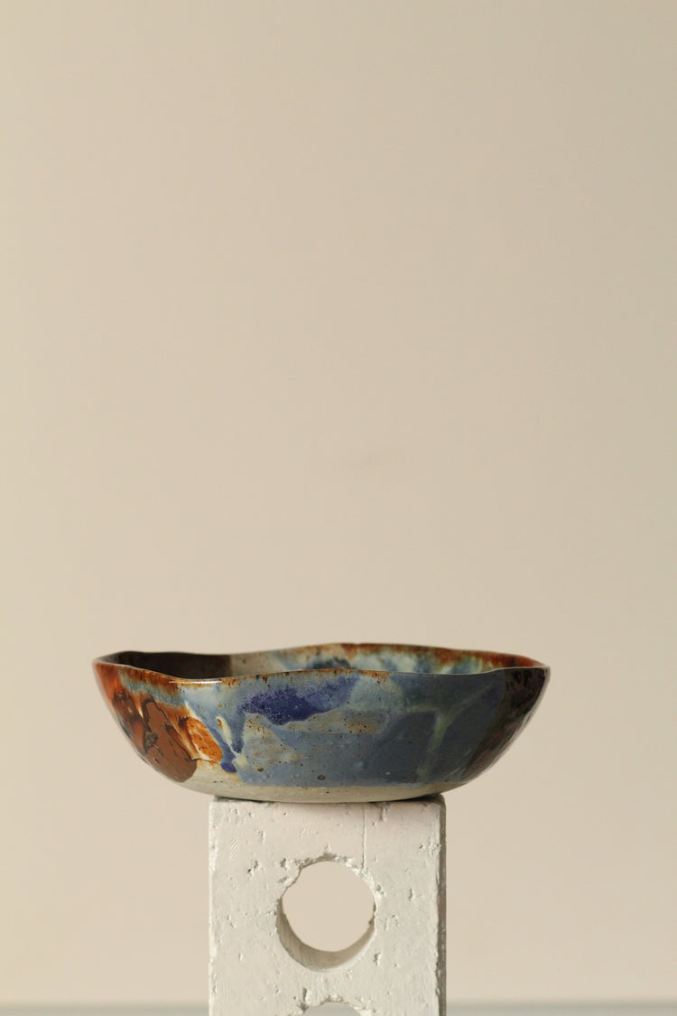 Rust, blue and green everything bowl with frill