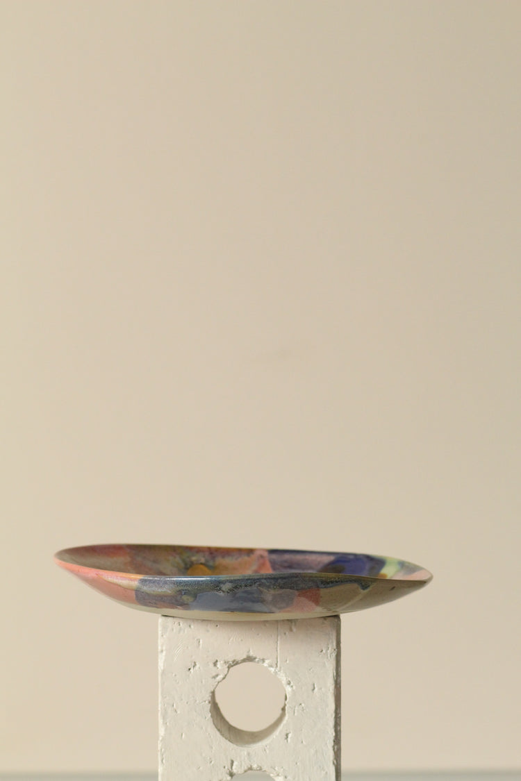 High Sided Plate - Painterly blue, pink, tan, greens