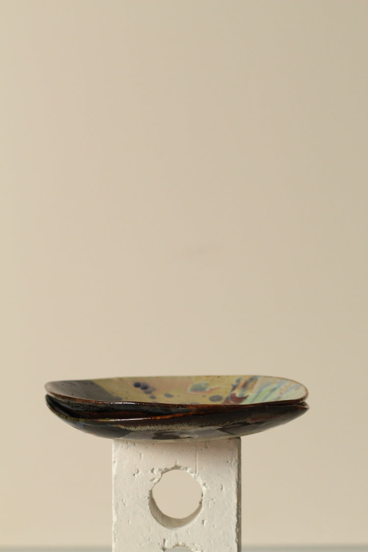 High Sided Plate - Rust, yellow, green, blue, crimson