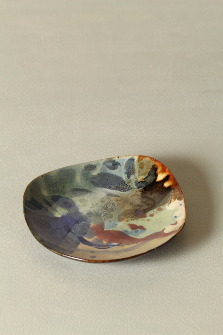 High Sided Plate - Rust, yellow, green, blue, crimson