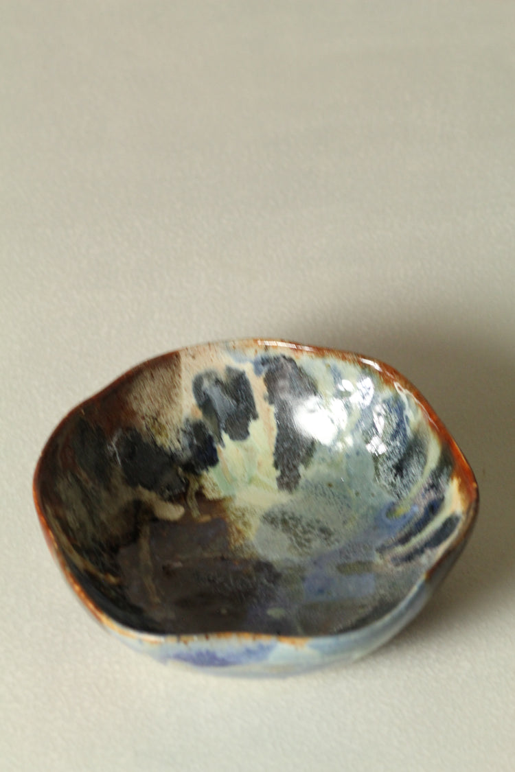 Rust, blue and green everything bowl with frill