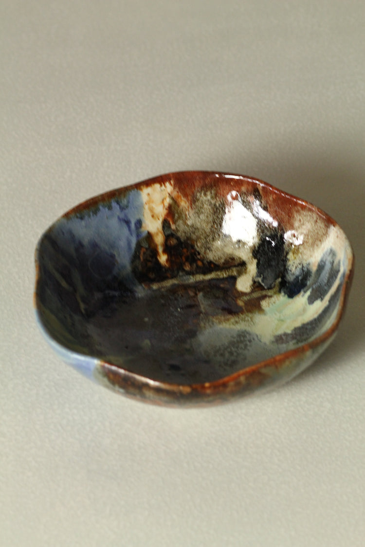 Rust, blue and green everything bowl with frill