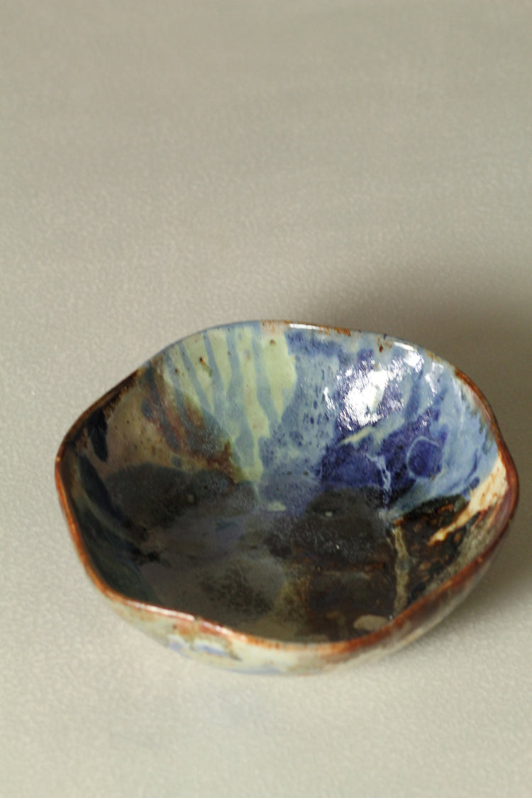 Rust, blue and green everything bowl with frill